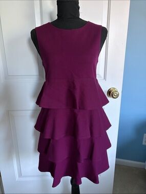 Theory Sleeveless Tiered Peplum Dress in Deep Plum